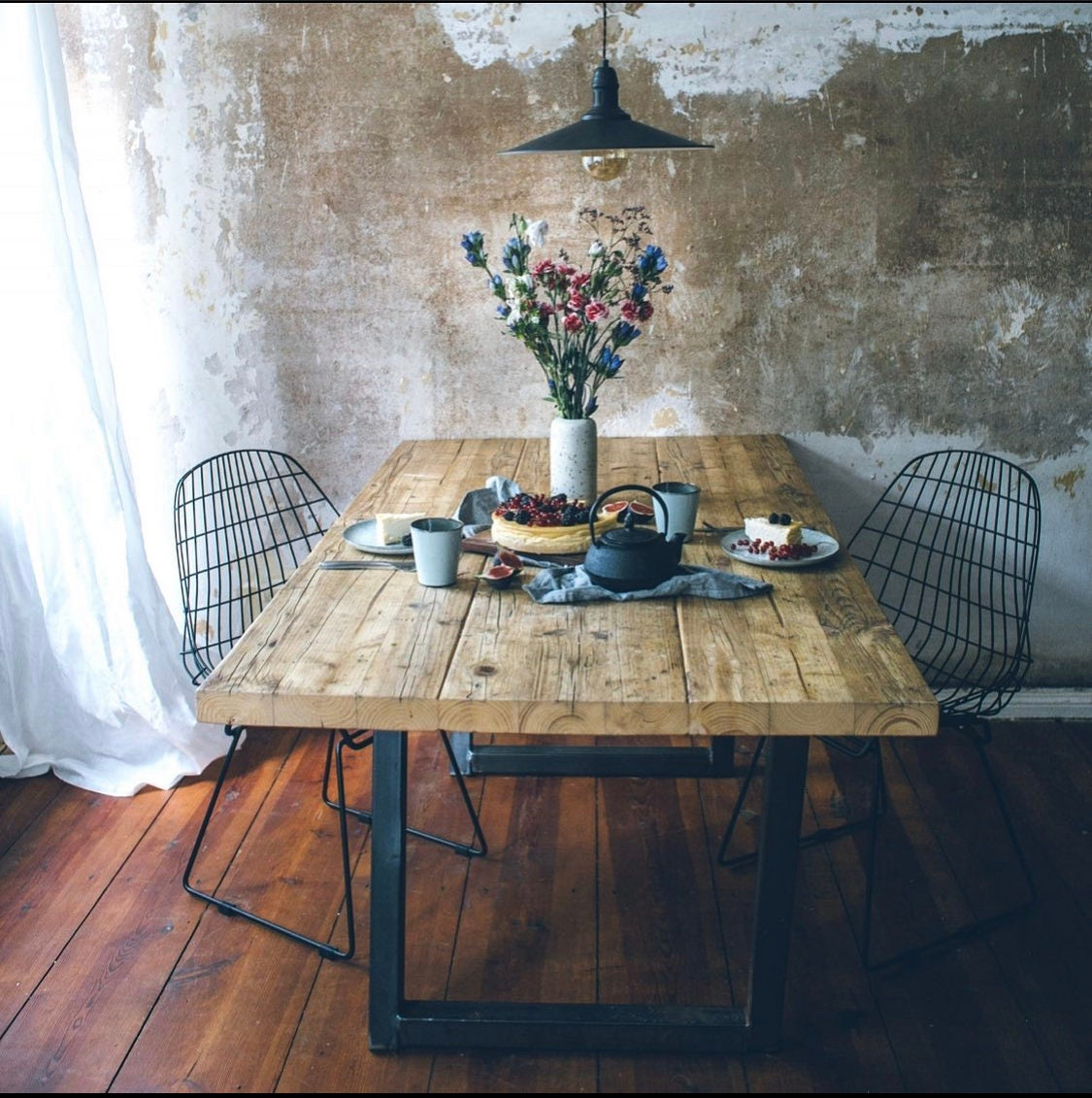 1.80 M Length Old Wood Dining Table, Plank Table, Upcycling Table, Hand ... with