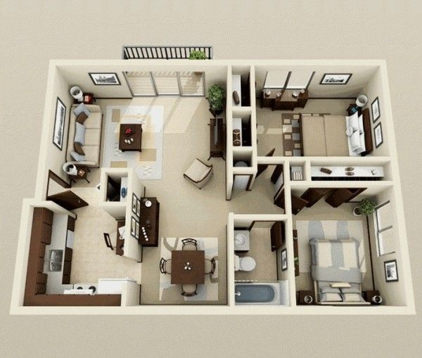 2 Bedroom Apartment/House Plans | Two Bedroom House, Small House Plans ... within Creating a Beautiful and Practical Two-Bedroom Layout