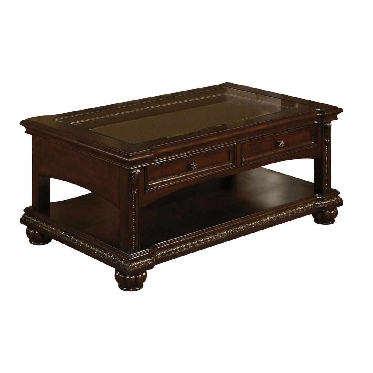 50 Inch Classic Wood Coffee Table Glass Top 2 Drawers Dark Cherry Brown ... throughout The Craftsmanship Behind Beautiful Cherry Wood Coffee Tables with Glass Inserts