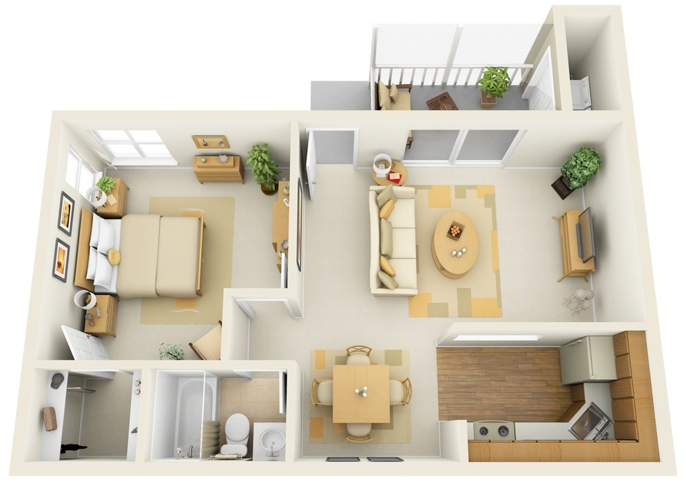 50 One “1” Bedroom Apartment/House Plans | Architecture &amp;Amp; Design for 1 Bedroom Apartment Interior Design Ideas