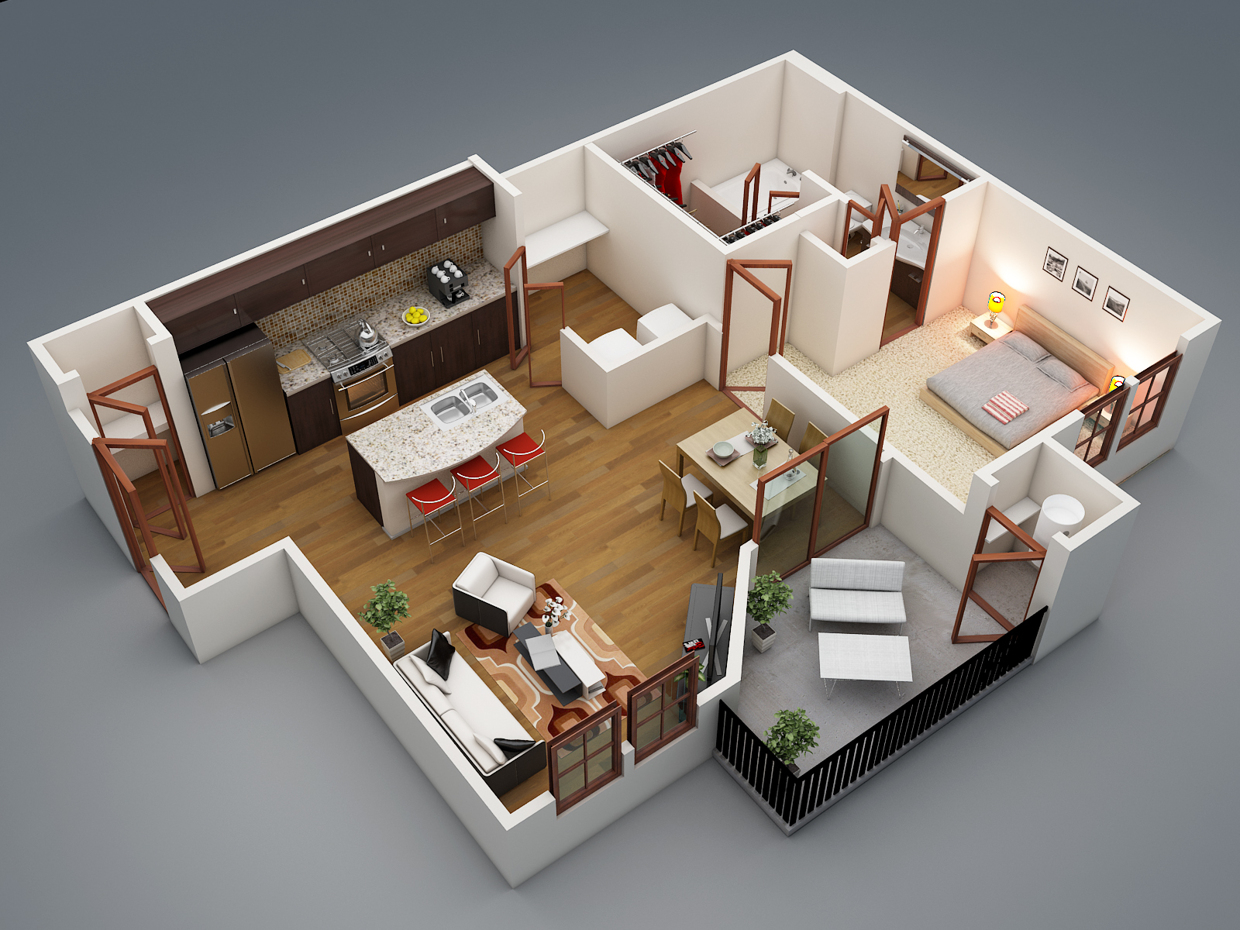 50 One “1” Bedroom Apartment/House Plans - Architecture &amp;Amp; Design pertaining to The Art of Small Space Living Beautiful Design Ideas for 1 Bedroom Apartments