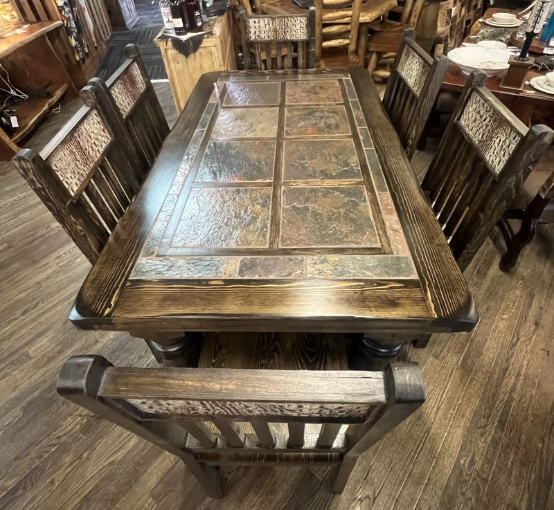 6' Slate Dining Table With 6 Chairs inside