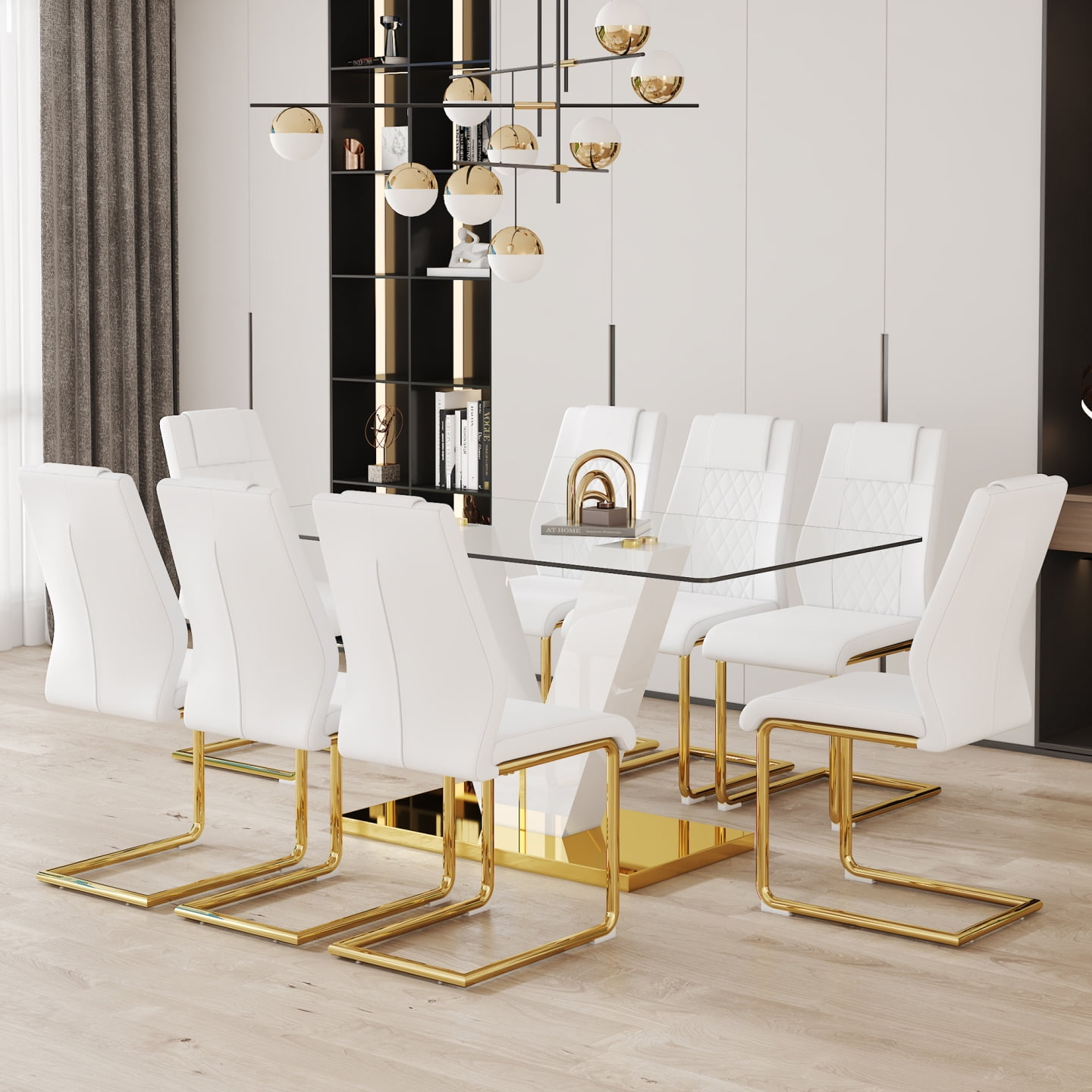 71&quot; Glass Dining Table Set For 8, Gold Dining Room Table Set For 8 ... pertaining to Finding the Perfect Gold Dining Room Table for Your Home