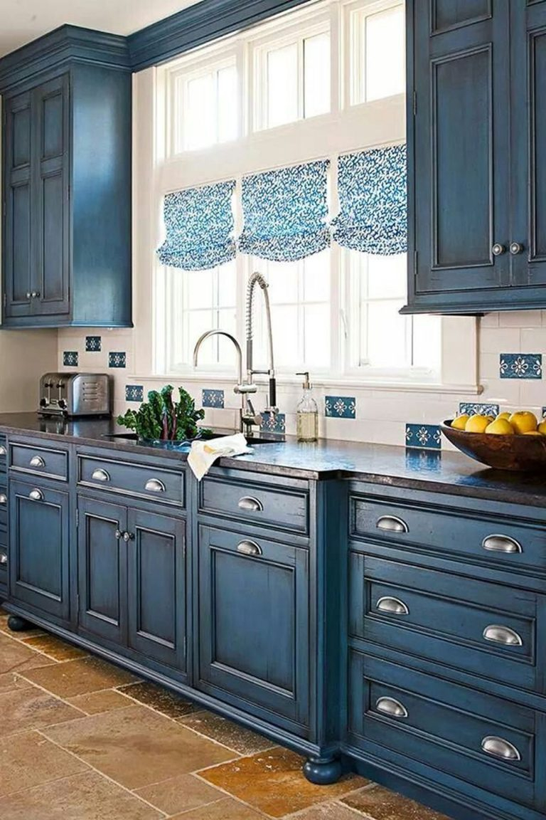 75+ Farmhouse Blue Kitchen Cabinet Ideas For A Timeless Transformation ... within Transforming Spaces with Thoughtful Blue Kitchen Cabinet Selections