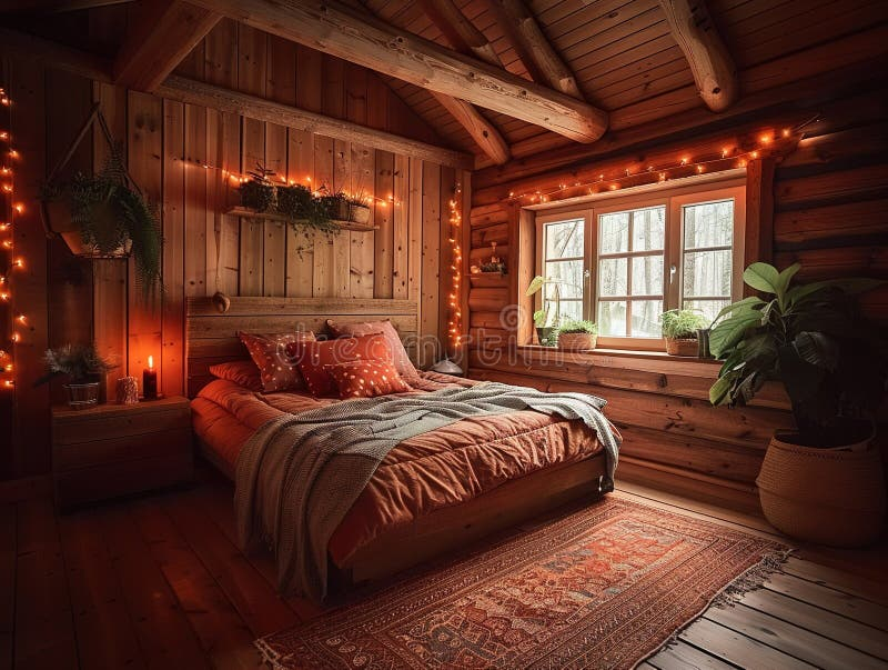 A Cozy Cabin Bedroom With A Warm And Inviting Bed, Perfect For A ... within