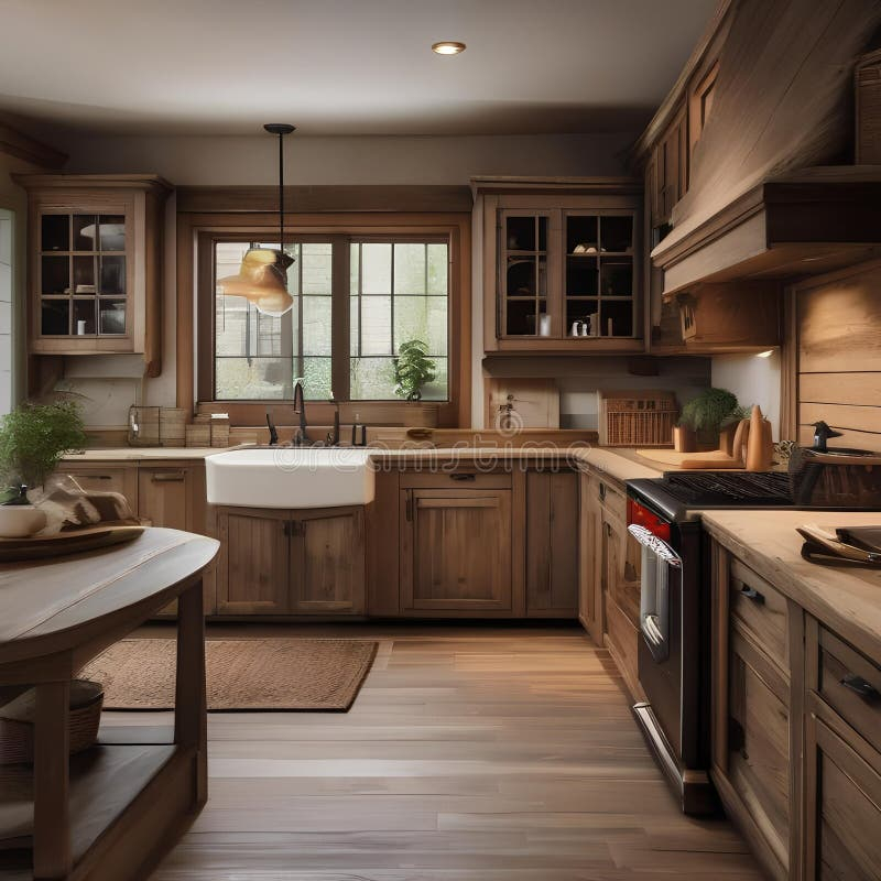 A Cozy Farmhouse-Style Kitchen With Distressed Wood Cabinets And A ... intended for