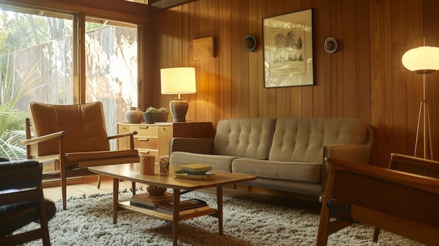 A Cozy Living Room With A Midcentury Modern Vibe Adorned With Warm Wood ... throughout