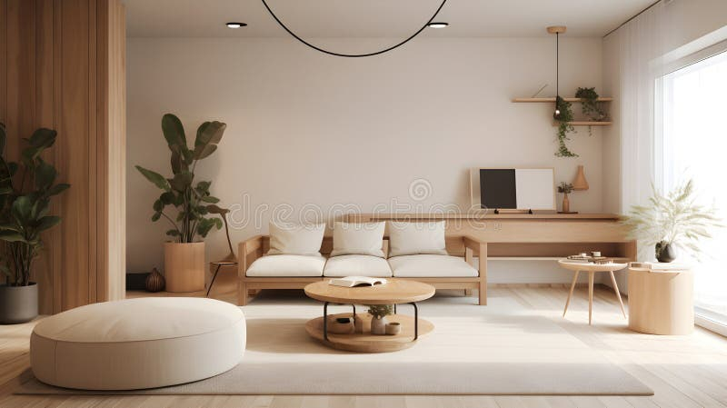 A Living Room With White Warm Wood Feeling With Big Clear Wall, In ... inside Achieving a Bright and Airy Feel with White Wood Living Room Furniture