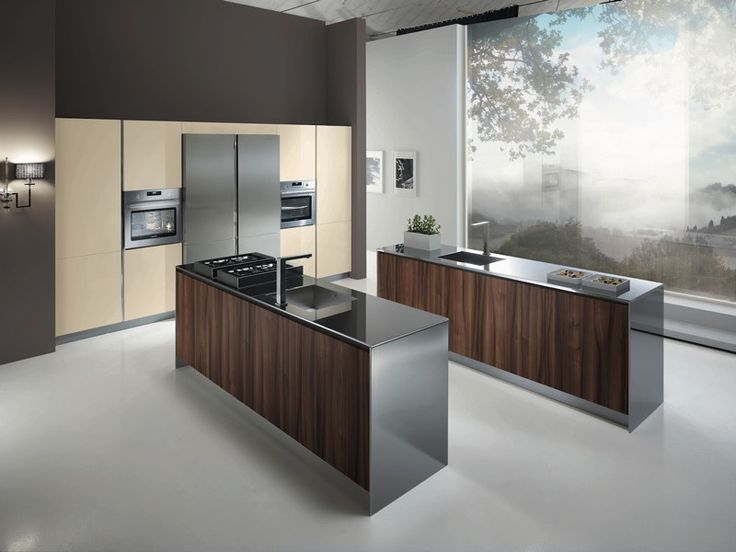 A Modern Kitchen With Stainless Steel Appliances And Wood Cabinetry ... for