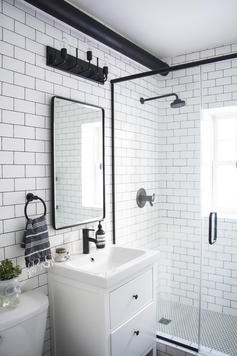 A Modern Meets Traditional Black And White Bathroom Makeover - Kristina ... throughout Creating a Chic Black and White Bathroom That Stands the Test of Time