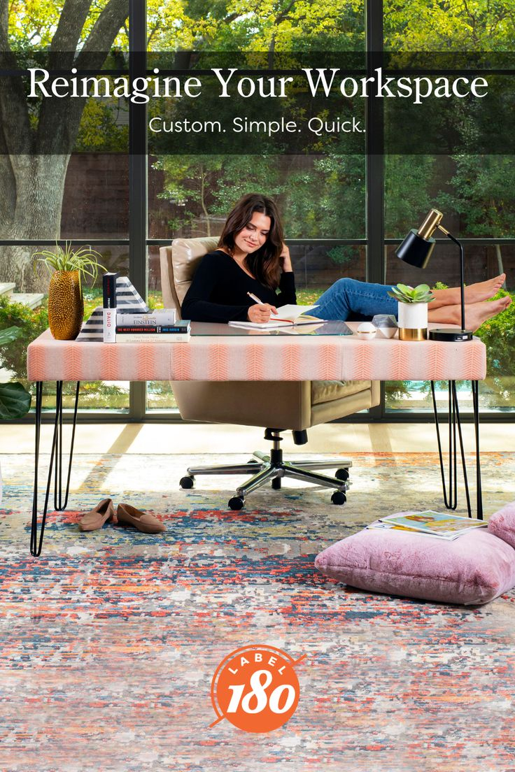A Woman Sitting At A Desk In Front Of A Window With The Words Reimagine ... pertaining to