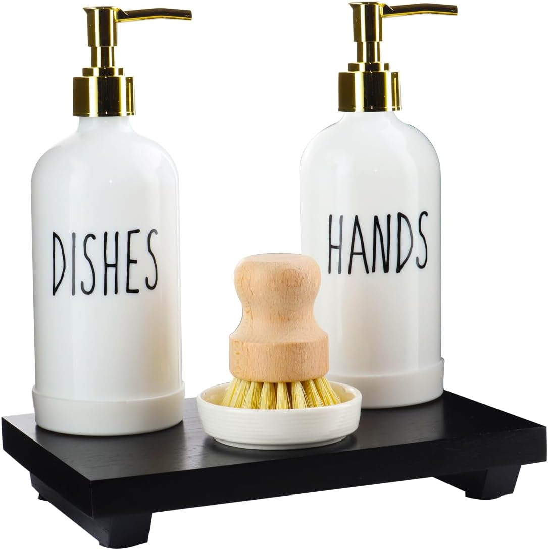 Amazon.com: White Glass Hand And Dish Soap Dispenser Set - Kitchen Soap ... with Effortless Elegance How Modern Soap Dispensers Elevate Your Kitchen