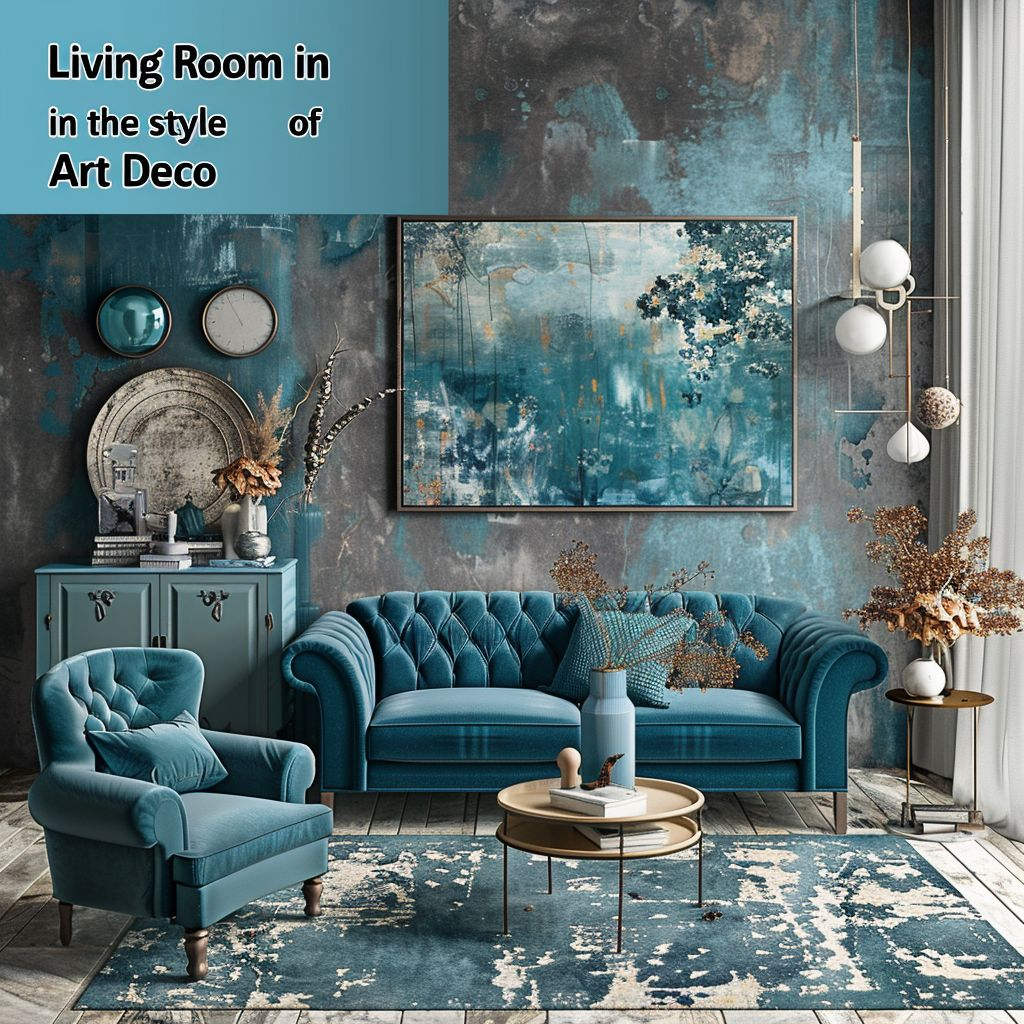 Art Deco Living Room: Slate Blue, Grey &amp;Amp; Teal Elegance pertaining to The Art of Styling with Dark Teal for an Elegant Living Area