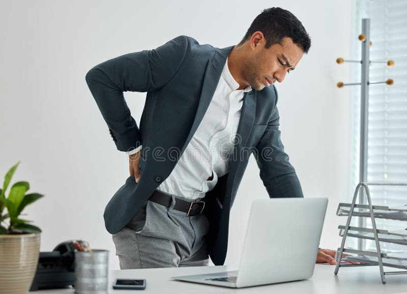 Back Pain, Desk And Man In Office For Online Work, Muscle Strain Or ... in