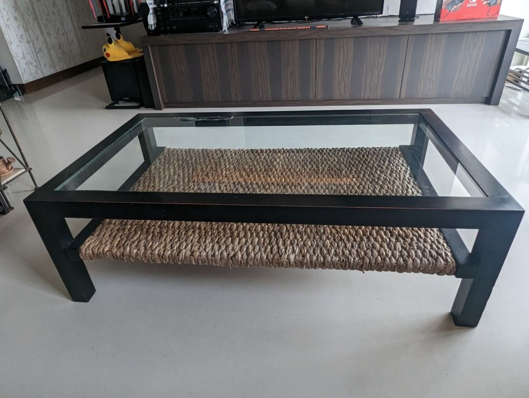 Black Wooden Coffee Table With Glass Top, Furniture &amp;Amp; Home Living ... inside Dark Wood Coffee Table With Glass Top