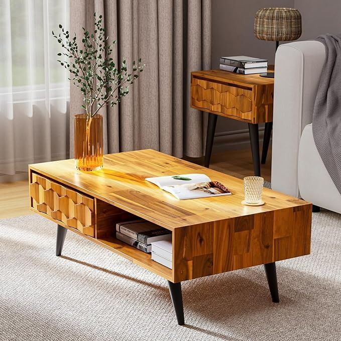 Bme Georgina Solid Wood Coffee Tables For Living Room, Coffee Table Mid ... inside