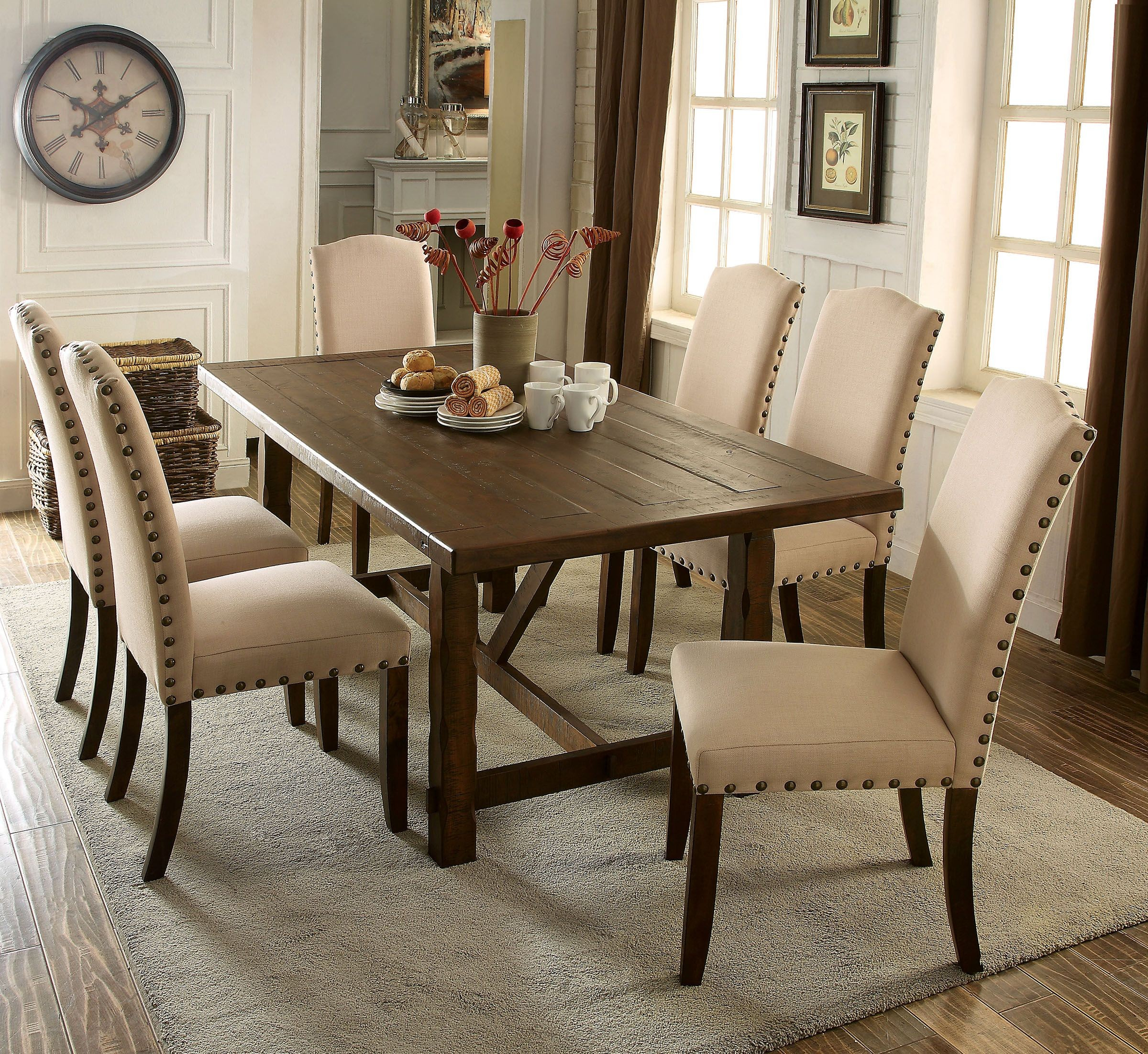 Brentford Rustic Walnut Rectangular Dining Room Set From Furniture Of ... regarding