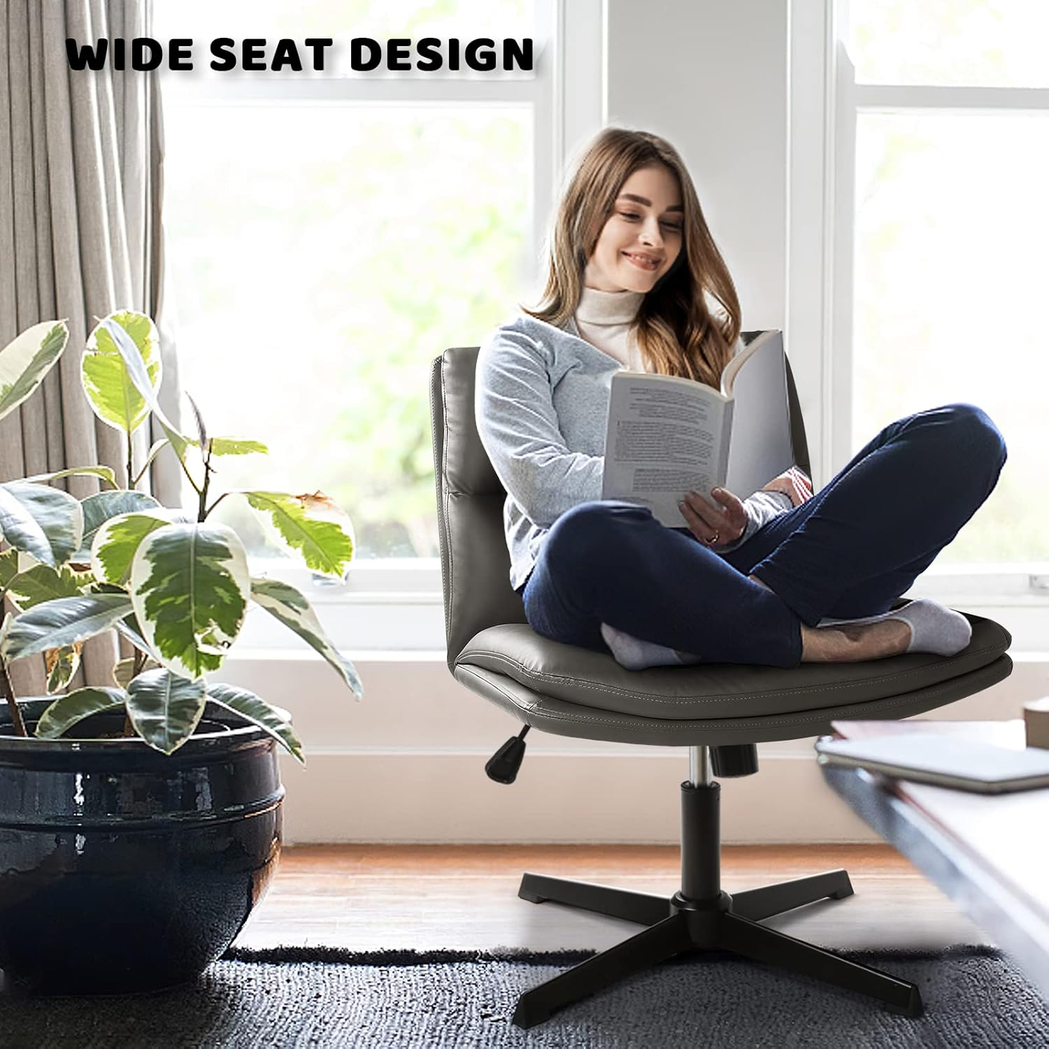 Buy Lemberi Pu Leather Armless Office Desk Chair No Wheels,Criss Cross ... pertaining to Unlocking Comfort The Truth About Office Chair Criss Cross