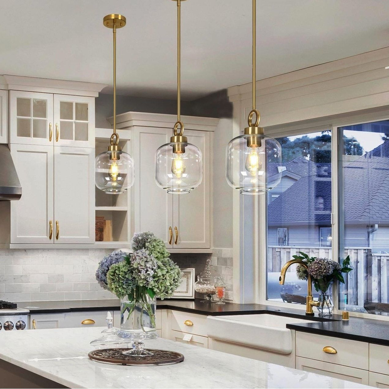 Cavitt Mid-Century Modern Unique Pendant Lights Farmhouse Glass Kitchen ... intended for The Designer's Touch Selecting Modern Pendant Lights for a Cohesive Island Look