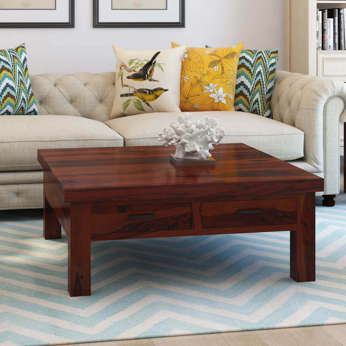 Cheverly Modern Style Solid Wood 4 Drawers Square Coffee Table pertaining to The Art of Organizing with Solid Wood Coffee Table Drawers