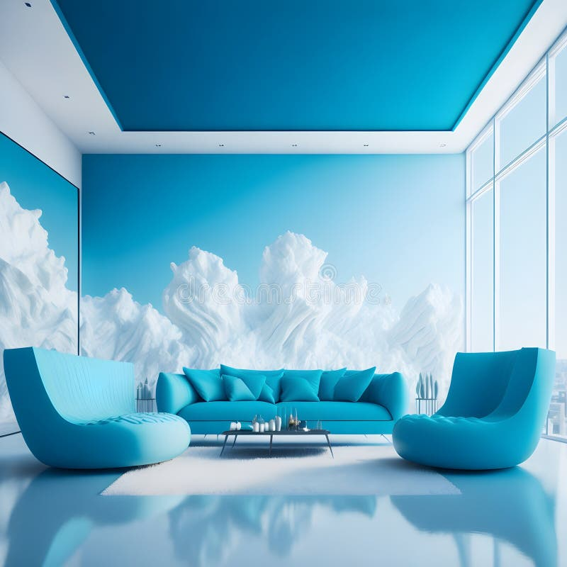 Clouds Of Serenity: Interior Design Mockup Of A Modern Living Room With ... pertaining to