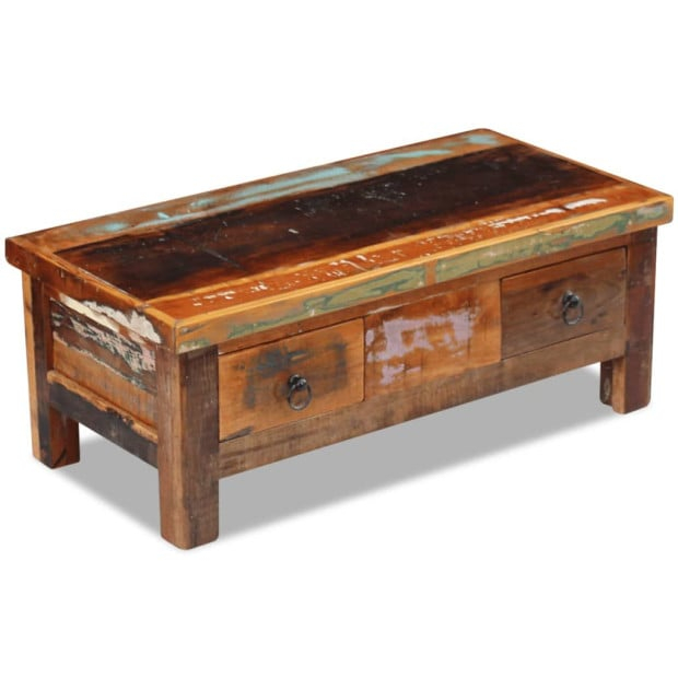 Coffee Table Drawers Solid Reclaimed Wood 90X45X35 Cm regarding Solid Wood Coffee Table Drawers