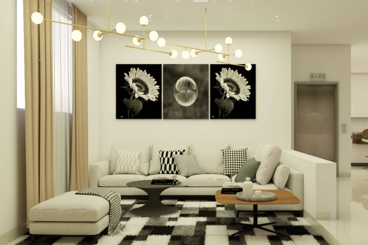 Compact Living Room Design With Chandelier | Livspace intended for Balancing Entertainment and Eating in Compact Living Room Designs