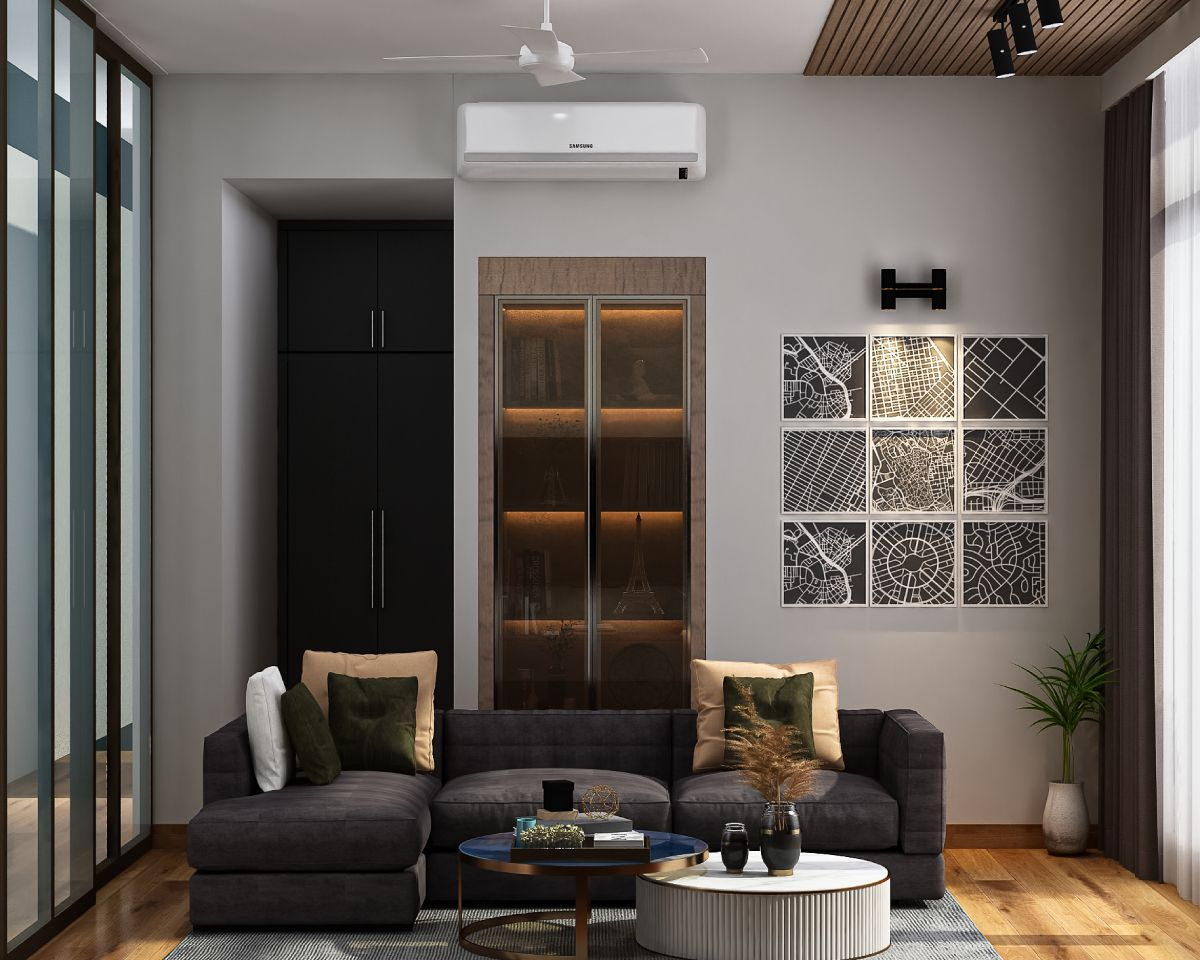 Compact Living Room Design With Wall-Mounted Storage | Livspace pertaining to