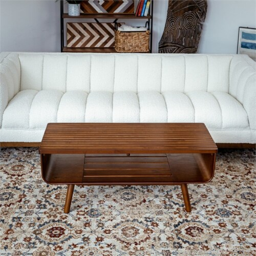 Connor Mid-Century Modern Rectangular Solid Wood Coffee Table In Brown ... regarding