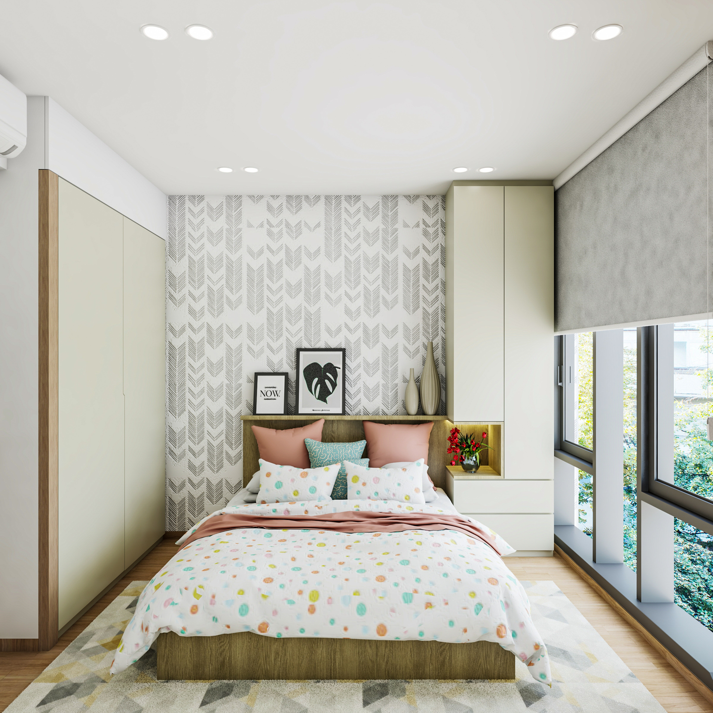 Contemporary Master Bedroom Design With Tall Cabinet | Livspace within Unlock the Potential of Your Compact Master Bedroom