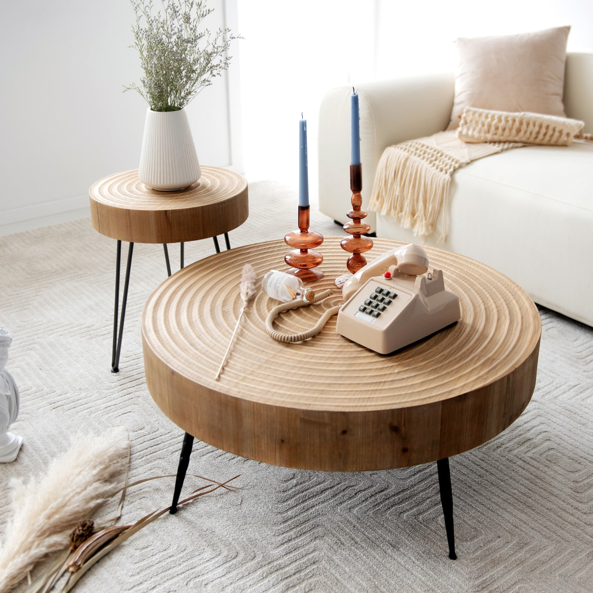 Cozayh Rustic 2-Piece Coffee &amp;Amp; Side Table Set, Modern Farmhouse Style ... pertaining to From Forest to Living Room The Journey of a Living Wood Coffee Table