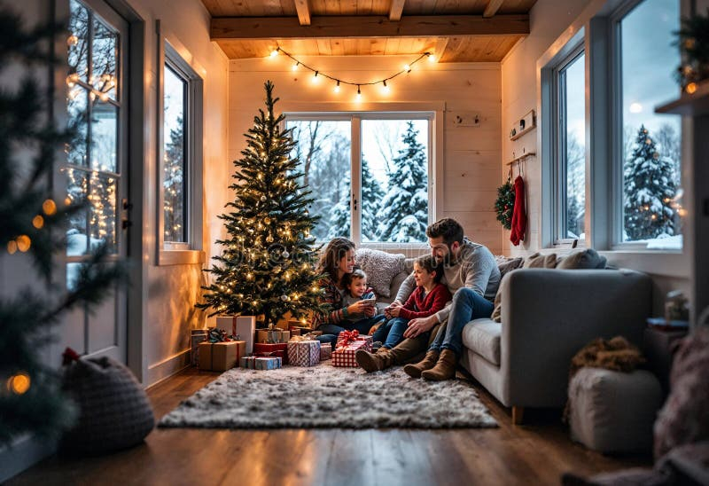 Cozy Family Gathering By The Christmas Tree In A Warmly Decorated ... with regard to From Spontaneous Gathering to Cozy Retreat Your Christmas Kitchen Awaits