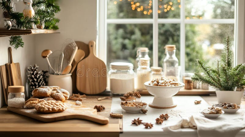 Cozy Holiday Baking Scene In A Festive Kitchen Stock Illustration ... regarding