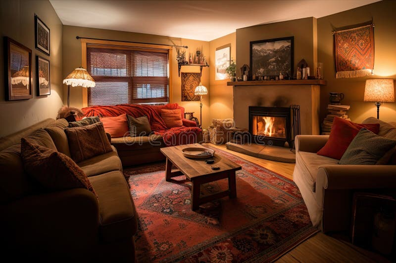 Cozy Living Room With Welcoming Fireplace, Warm Decorations, And Cozy ... throughout
