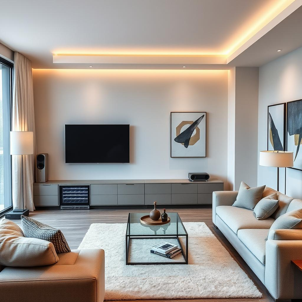 Cozy Modern Living Room Tv Area With Wine Fridge with Clever Solutions for a Cozy and Chic Small Living Room TV Area