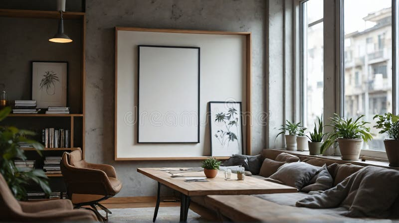 Cozy Modern Living Room With Stylish Decor And Green Plants Stock ... inside