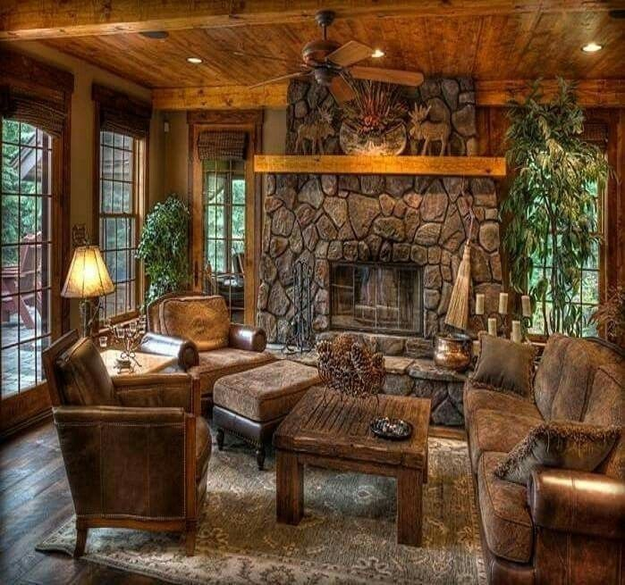 Cozy Rustic Living Room Decoration With Fireplace 24 | Cabin Living ... with Transforming Your Log Home Living Space into a Rustic Retreat