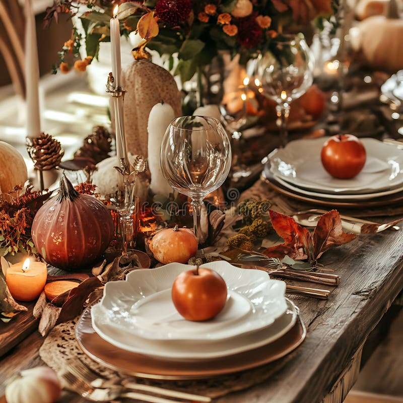 Dinner Table Decorated For Cozy Fall Holiday Gathering, Thanksgiving ... within