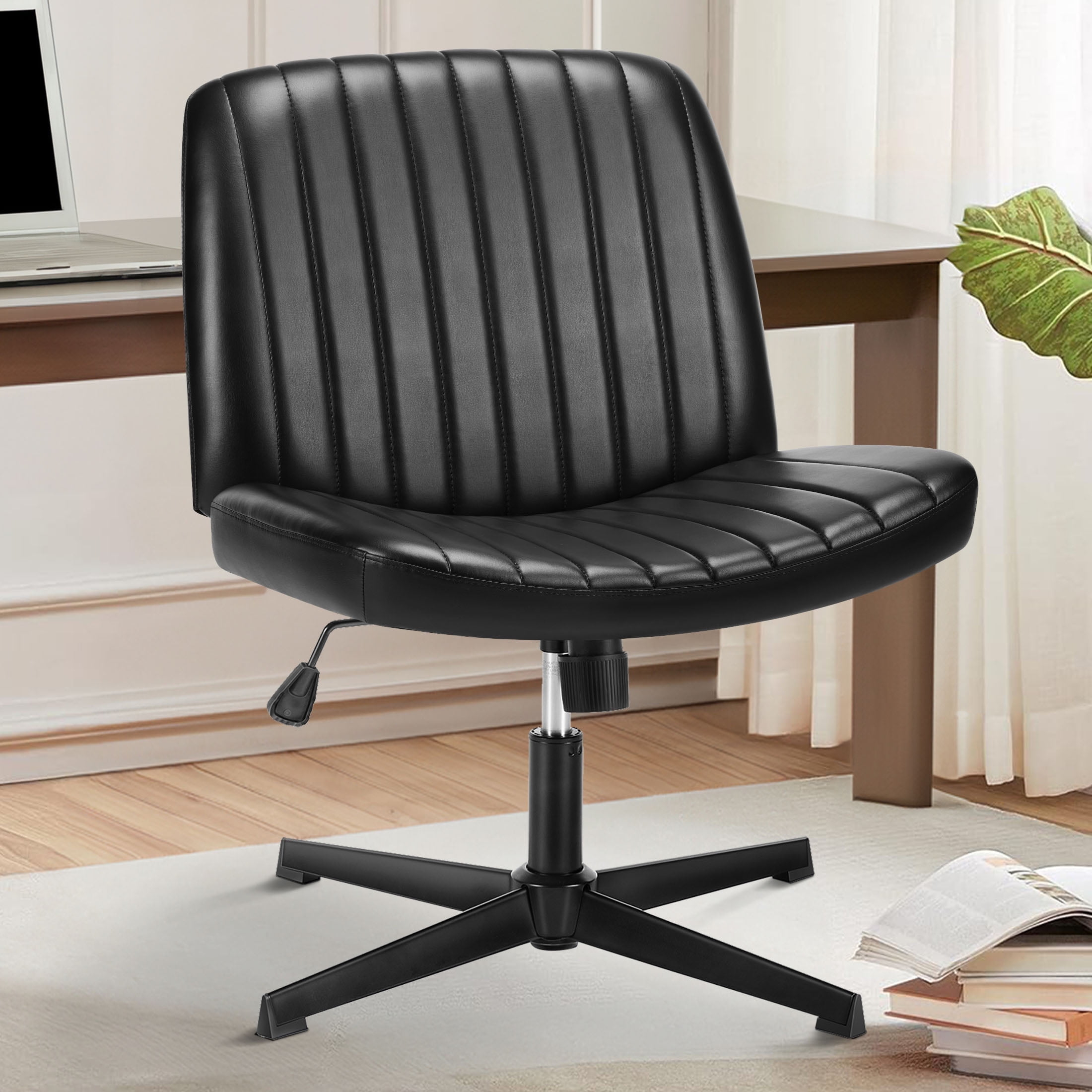 Edx Armless Pu Leather Office Chairs No Wheels, Adjustable Swivel Cross ... inside