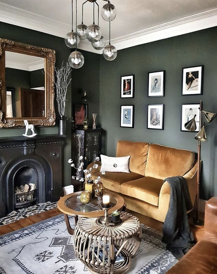 ️ 98 Beautiful Dark Green Living Room Wall Design Ideas 39 | Dark Green ... inside