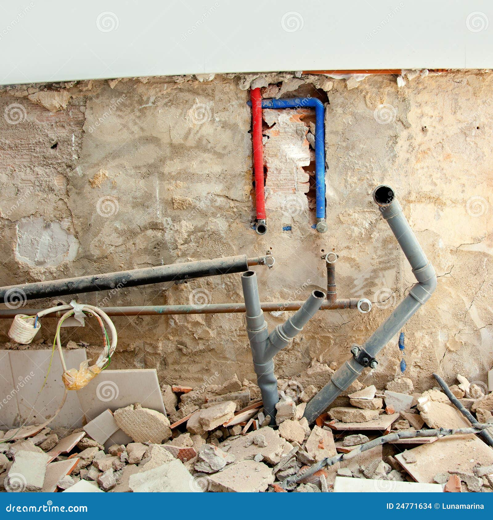 Electrical And Plumbing Installation In Kitchen Work Stock Images ... within Navigating Plumbing and Electrical for Your Basement Kitchen Project