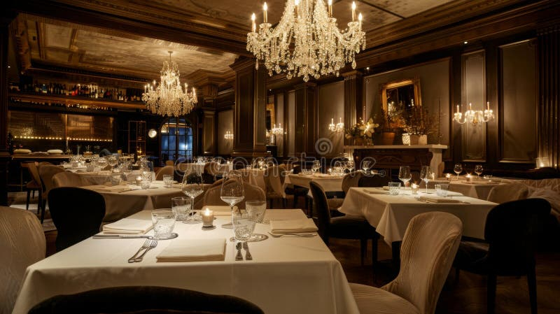 Elegant Fine Dining Restaurant Interior With Chandeliers In Evening ... with regard to Effortless Dining Table Cleaning for a Pristine Home