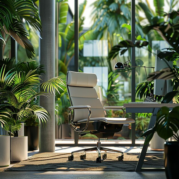 Ergonomic Green Chair In Sustainable Office | Premium Ai-Generated Image regarding