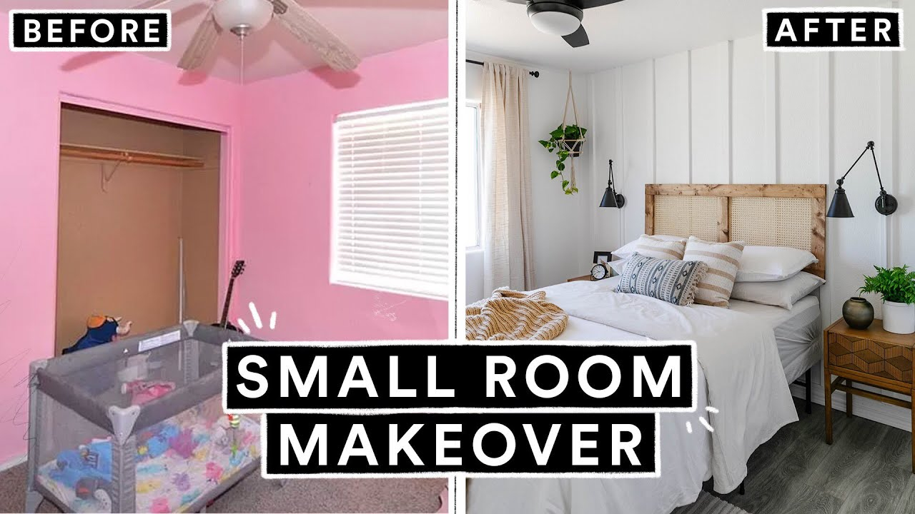 Extreme Small Bedroom Makeover + Diy Headboard (From Start To Finish ... in