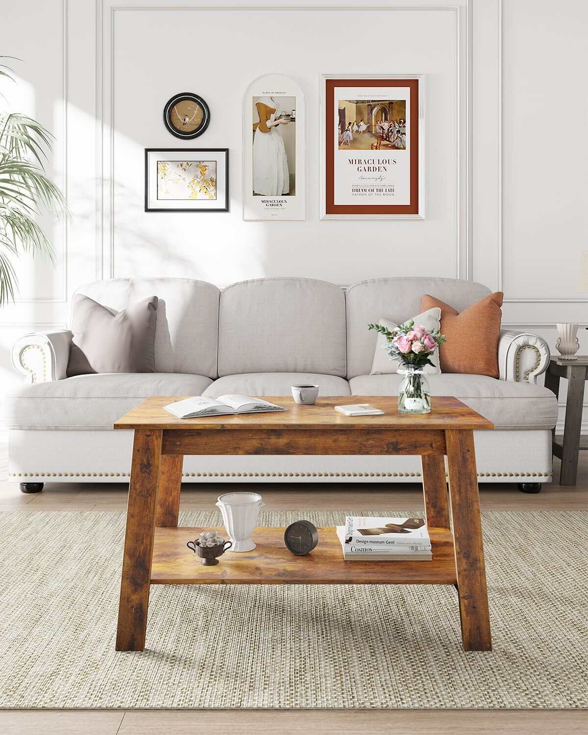Foldlife Wood Coffee Table,2-Tie Rustic Wood Living Room Tables With ... in
