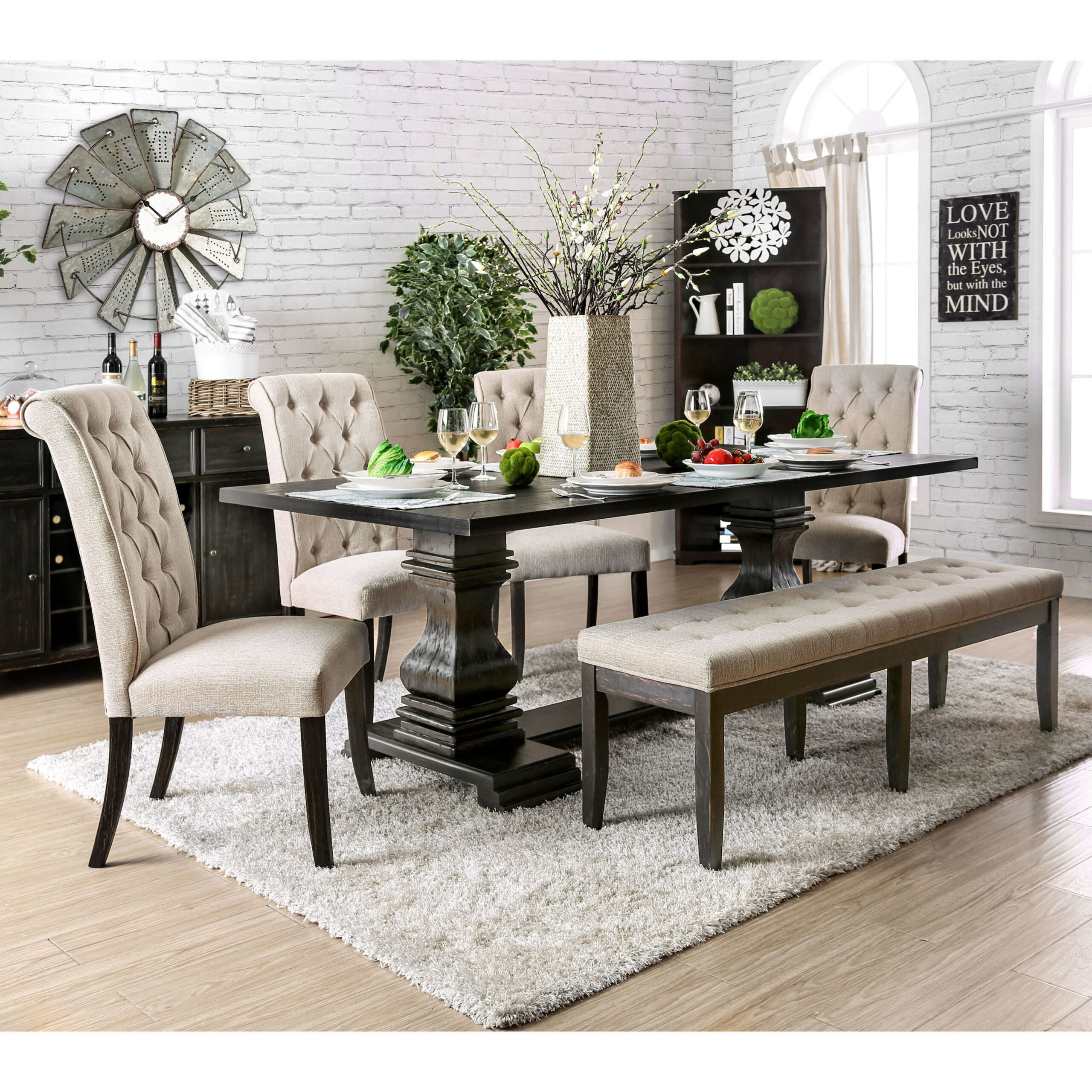 Furniture Of America Reagan Transitional Antique Black 84-Inch Dining ... pertaining to