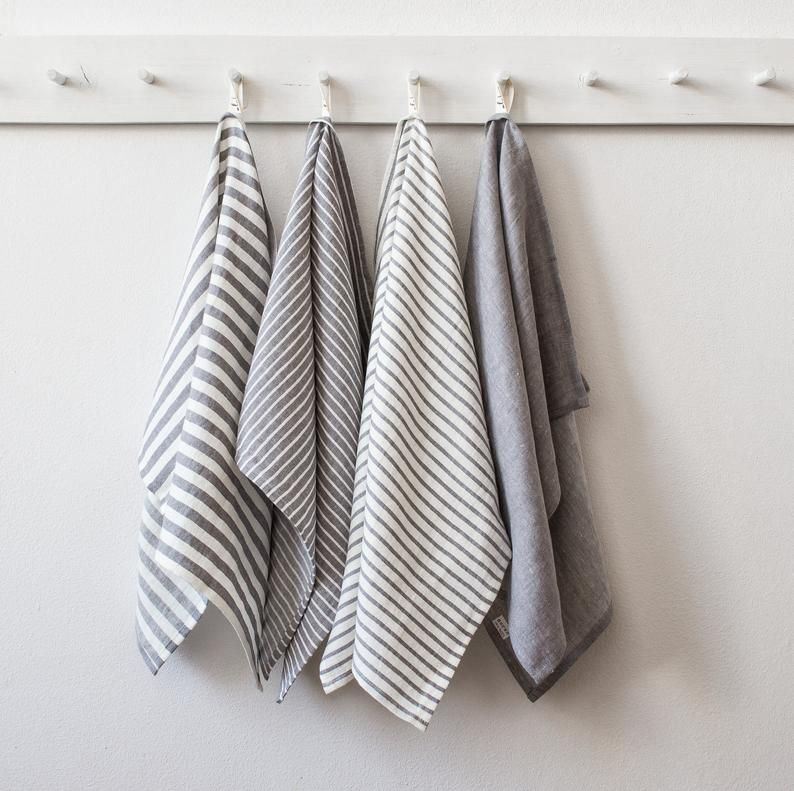 Gray Linen Tea Towels, Modern Farmhouse Kitchen Towels, Gray Stripe ... inside
