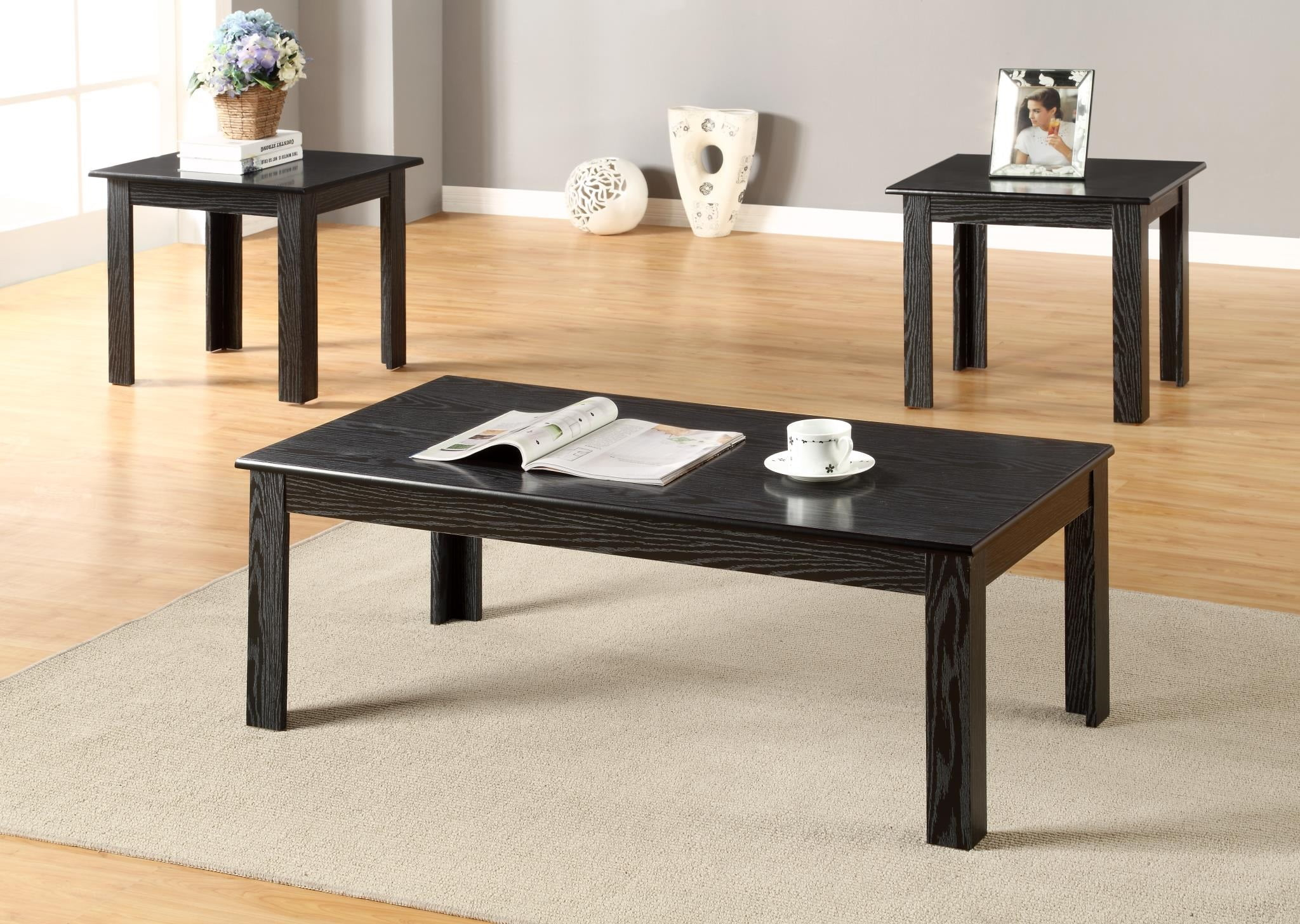 Gtu Furniture Black/Oak Finish Wood Coffee Table &amp;Amp; 2 End Tables ... regarding Styling Tips for Showcasing Your Dark Wood Coffee Table Set