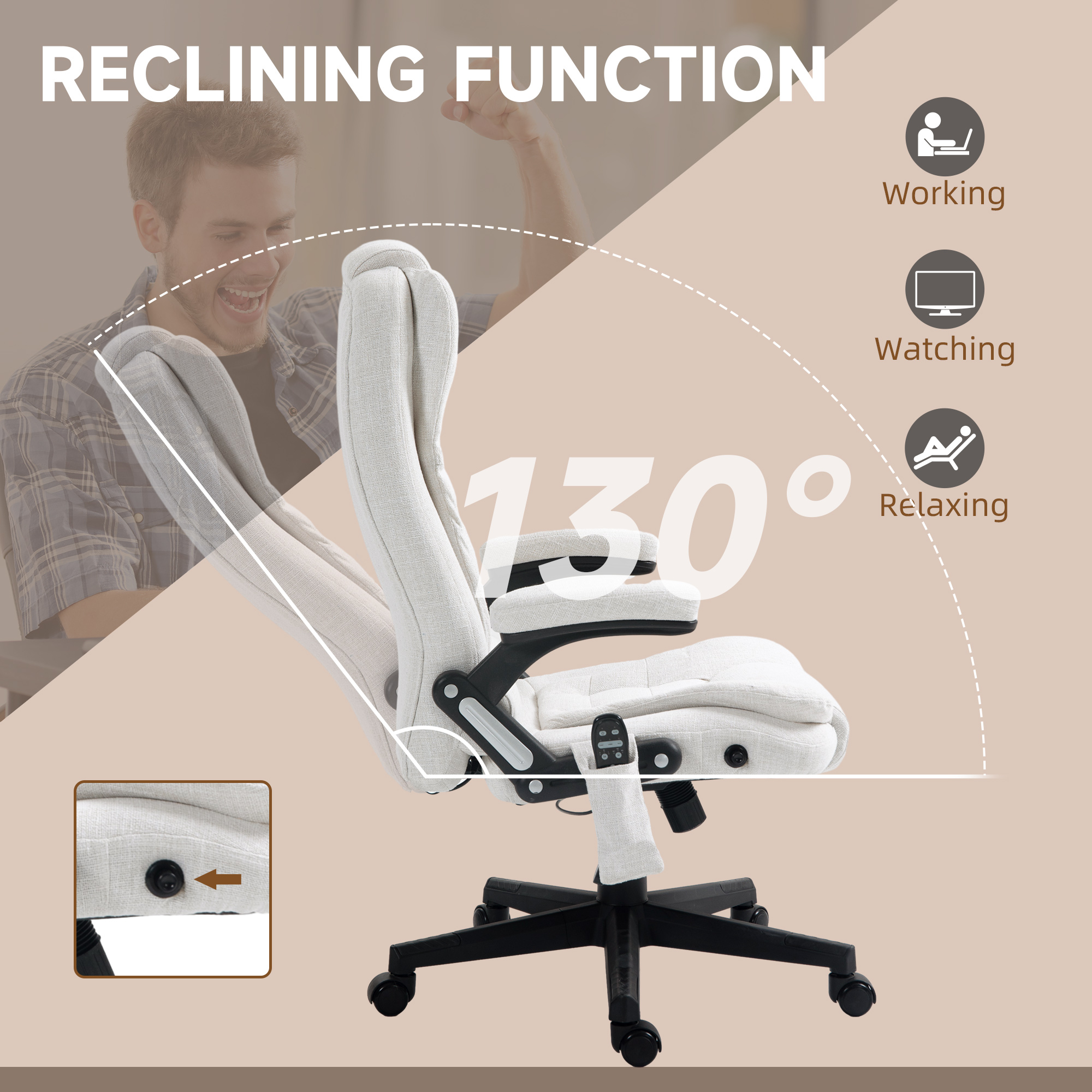 Homcom 6 Point Vibrating Massage Office Chair With Heat, Linen High ... inside