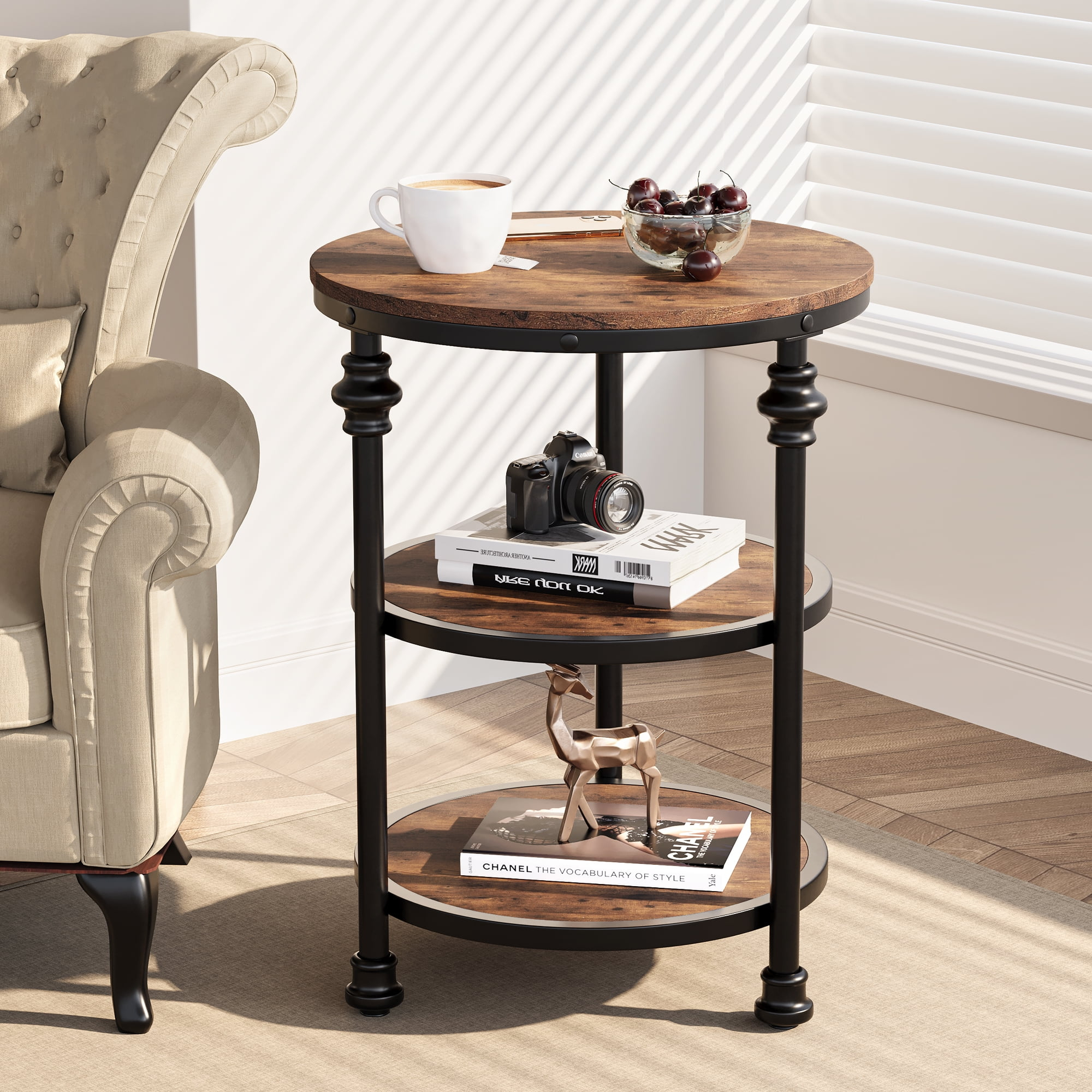 Idealhouse 3-Tier End Table, Living Room Furniture, Wooden Round Side ... intended for Wood Living Room Side Table